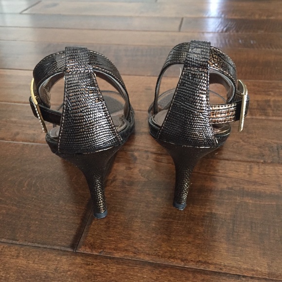 Lizard Print Cognac Strappy Heels - Picture 5 of 8